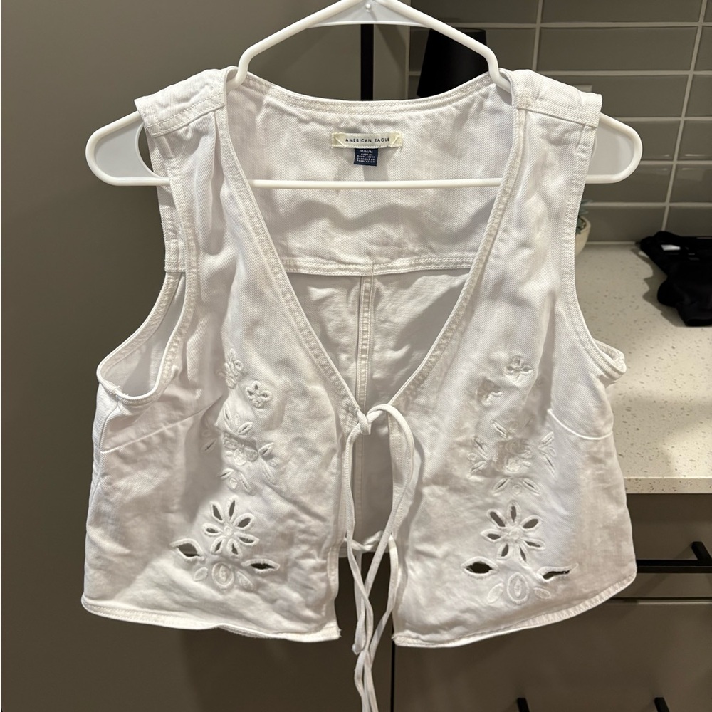 AE Denim Tie Front Eyelet Vest